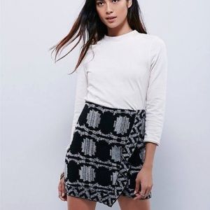 Free People Knit Mini Black White Wrapped In You Blanket Skirt